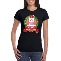 Shoppartners Eenhoorn Kerst t-shirt zwart Merry Christmas voor dames