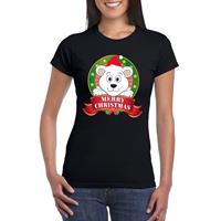 Shoppartners IJsbeer Kerst t-shirt zwart Merry Christmas voor dames