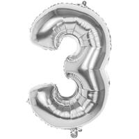 Cijfer ballon nummer3' zilver folie 86cm geschikt voor Helium