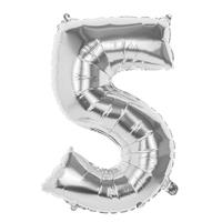 Cijfer ballon nummer5' zilver folie 86cm geschikt voor Helium