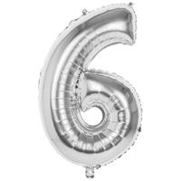 Cijfer ballon nummer6' zilver folie 86cm geschikt voor Helium