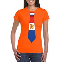 Shoppartners Oranje t-shirt met Nederland vlag stropdas dames Oranje