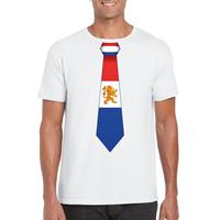 Shoppartners Wit t-shirt met Nederland vlag stropdas heren Wit