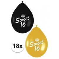18x Sweet 16 ballonnen zwart/goud Multi