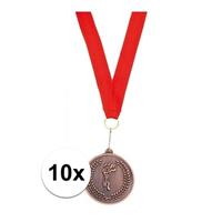 10x Bronzen medailles derde prijs aan rood lint Multi