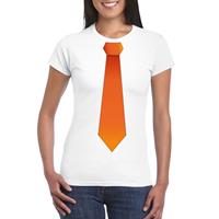 Shoppartners Wit t-shirt met oranje stropdas dames Wit