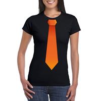 Shoppartners Zwart t-shirt met oranje stropdas dames Zwart