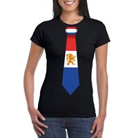Shoppartners Zwart t-shirt met Nederland vlag stropdas dames Zwart