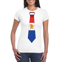 Shoppartners Wit t-shirt met Nederland vlag stropdas dames Wit