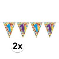 2x Mini vlaggenlijn / slinger verjaardag versiering 1 jaar Multi