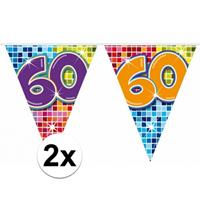 2 Mini vlaggenlijn / slinger verjaardag versiering 60 jaar Multi