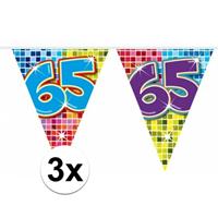 3Mini vlaggenlijn / slinger verjaardag versiering 65 jaar Multi