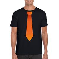 Shoppartners Zwart t-shirt met oranje stropdas heren Zwart