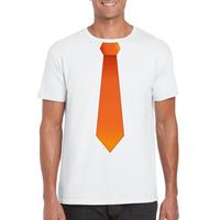 Shoppartners Wit t-shirt met oranje stropdas heren Wit