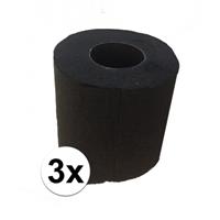 Halloween - 3x Zwart toiletpapier Zwart