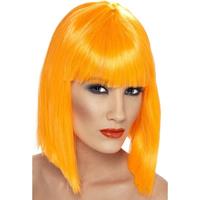 Smiffys Neon oranje damespruik met pony Oranje