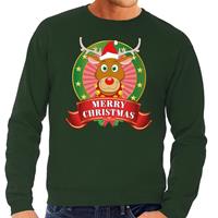 Shoppartners Rudolf kersttrui groen Merry Christmas voor heren