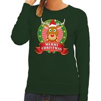 Shoppartners Foute kersttrui groen Rudolph Merry Christmas voor dames