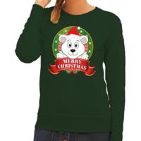 Shoppartners Foute kersttrui groen Merry Christmas ijsbeer voor dames
