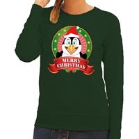 Shoppartners Foute kersttrui groen Merry Christmas pinguin voor dames