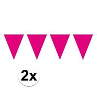 2x Mini vlaggenlijn / slinger versiering magenta roze Zwart