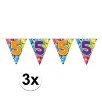 3x Mini vlaggenlijn / slinger verjaardag versiering 5 jaar Multi