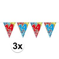 3x Mini vlaggenlijn / slinger verjaardag versiering 14 jaar Multi