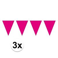 3x Mini vlaggenlijn / slinger versiering magenta roze Zwart