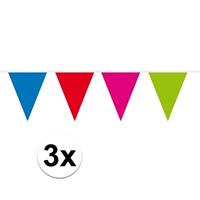 3x Mini vlaggenlijn / slinger multi colour 300 cm Multi