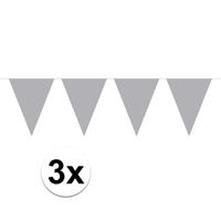 3x Mini vlaggenlijn / slinger zilver 300 cm Multi