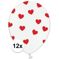 Witte ballonnen met hartjes rood 12 stuks Multi