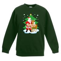 Shoppartners Kersttrui kerstman en rendier groen kinderen (110/116) Groen