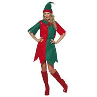 Smiffys Kerst elf kostuum rood/groen voor dames