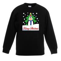 Shoppartners Kersttrui Merry Christmas pinguin zwart kinderen (110/116) Zwart