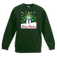 Shoppartners Kersttrui Merry Christmas pinguin groen kinderen (122/128) Groen