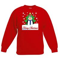 Shoppartners Kersttrui Merry Christmas pinguin rood kinderen (122/128) Rood