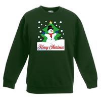 Shoppartners Kersttrui Merry Christmas sneeuwpop groen kinderen (110/116) Groen