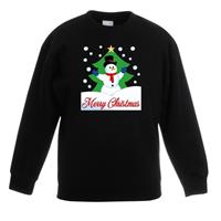 Shoppartners Kersttrui Merry Christmas sneeuwpop zwart kinderen 9-11 jaar (134/146) Zwart