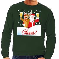 Shoppartners Foute kersttrui cheers met dronken kerstman groen heren (48) Groen