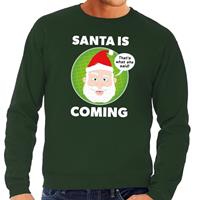 Shoppartners Foute kersttrui Santa is coming groen voor heren