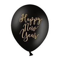 6x Zwarte Happy New Year ballonnen oud en nieuw/nieuwjaar Zwart