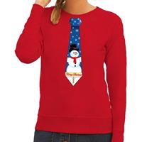 Shoppartners Foute kersttrui stropdas met sneeuwpop print rood voor dames