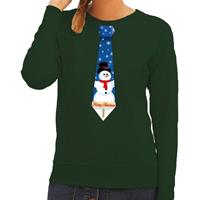 Shoppartners Foute kersttrui stropdas met sneeuwpop print groen voor dames