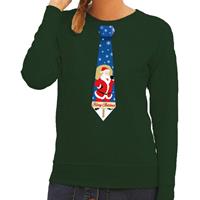 Shoppartners Foute kersttrui stropdas met kerstman print groen voor dames
