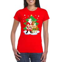 Shoppartners Foute Kerst t-shirt kerstman en rendier Rudolf rood dames Rood