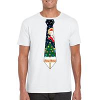 Shoppartners Fout kerst t-shirt wit met kerstboom stropdas voor heren