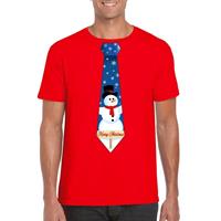 Shoppartners Fout kerst t-shirt rood met sneeuwpop stropdas voor heren