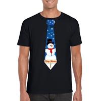 Shoppartners Fout kerst t-shirt zwart met sneeuwpop stropdas voor heren