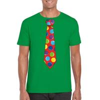 Shoppartners Kerst t-shirt stropdas met kerstballen print groen voor heren