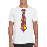 Shoppartners Kerst t-shirt stropdas met kerstballen print wit voor heren
